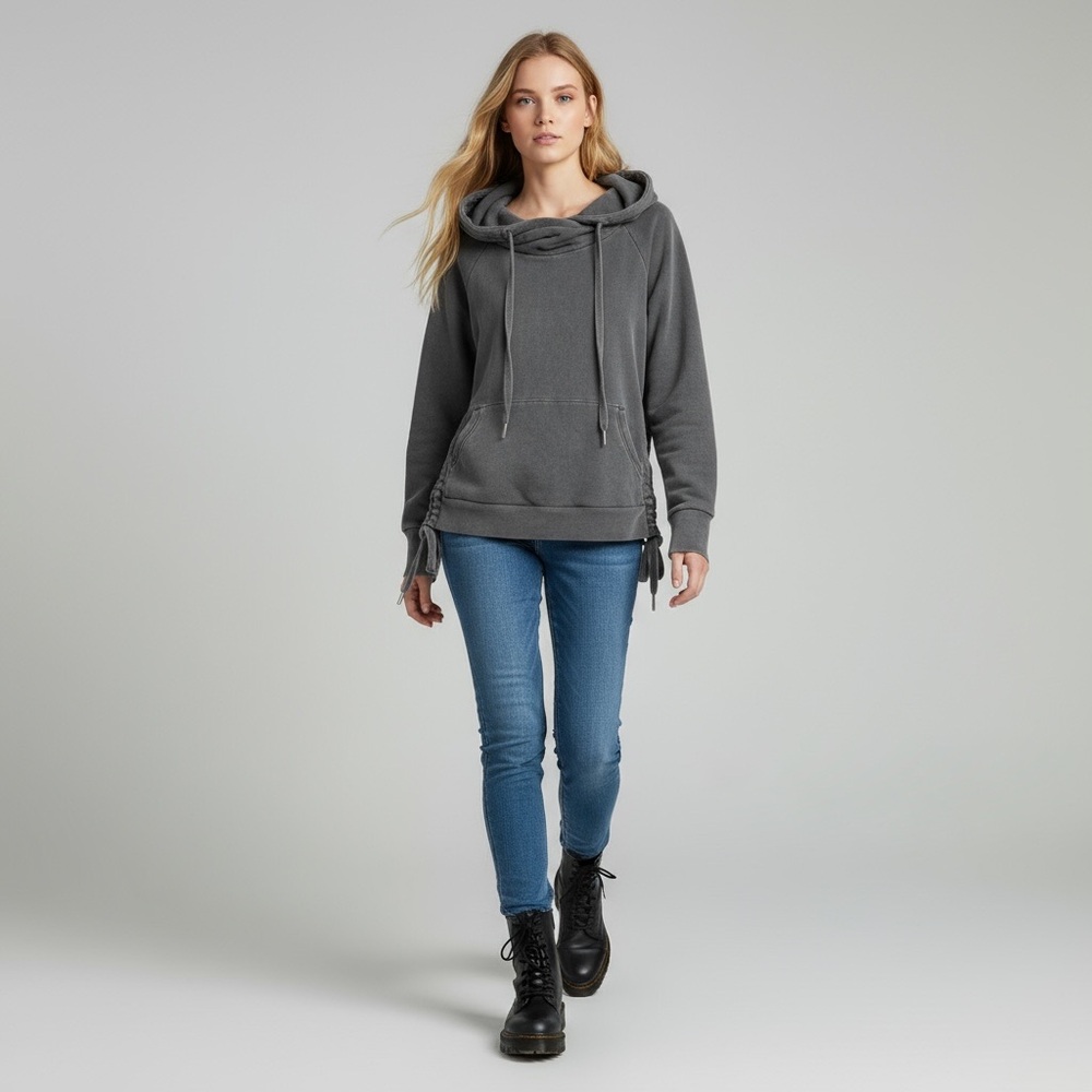 NSF Revolve Destroyed Hoodie Sweatshirt Size M | Made in USA Grunge Grey
